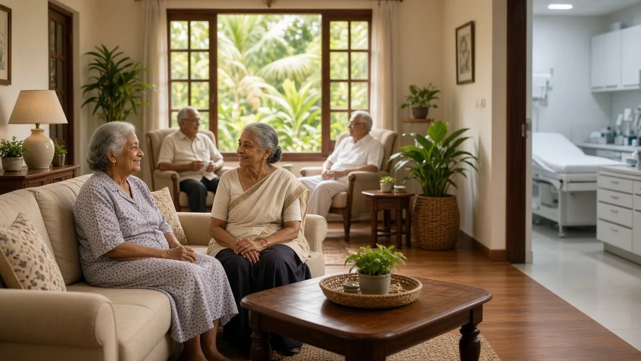 Calm residential lounge showing home-like elder care