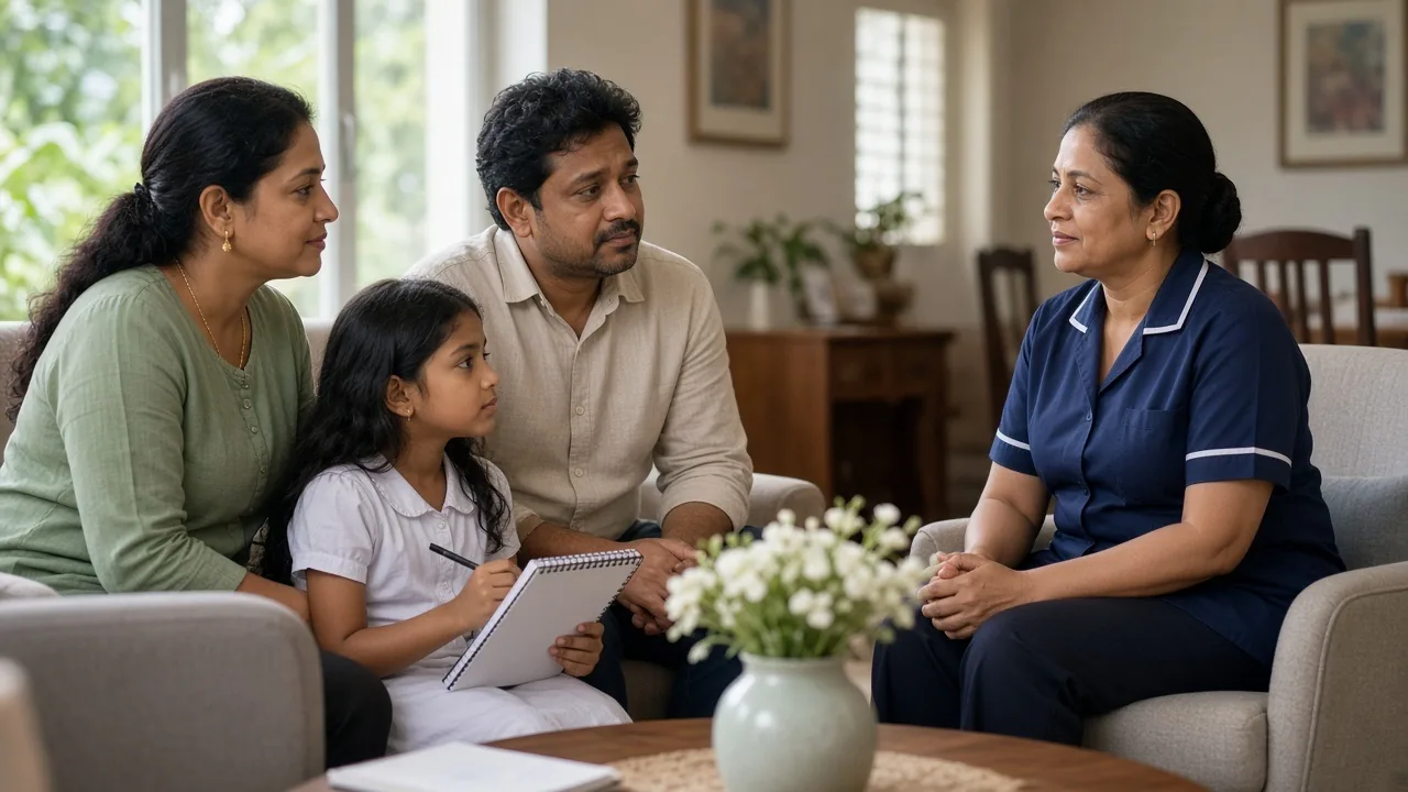 Family asking questions during an elder care visit