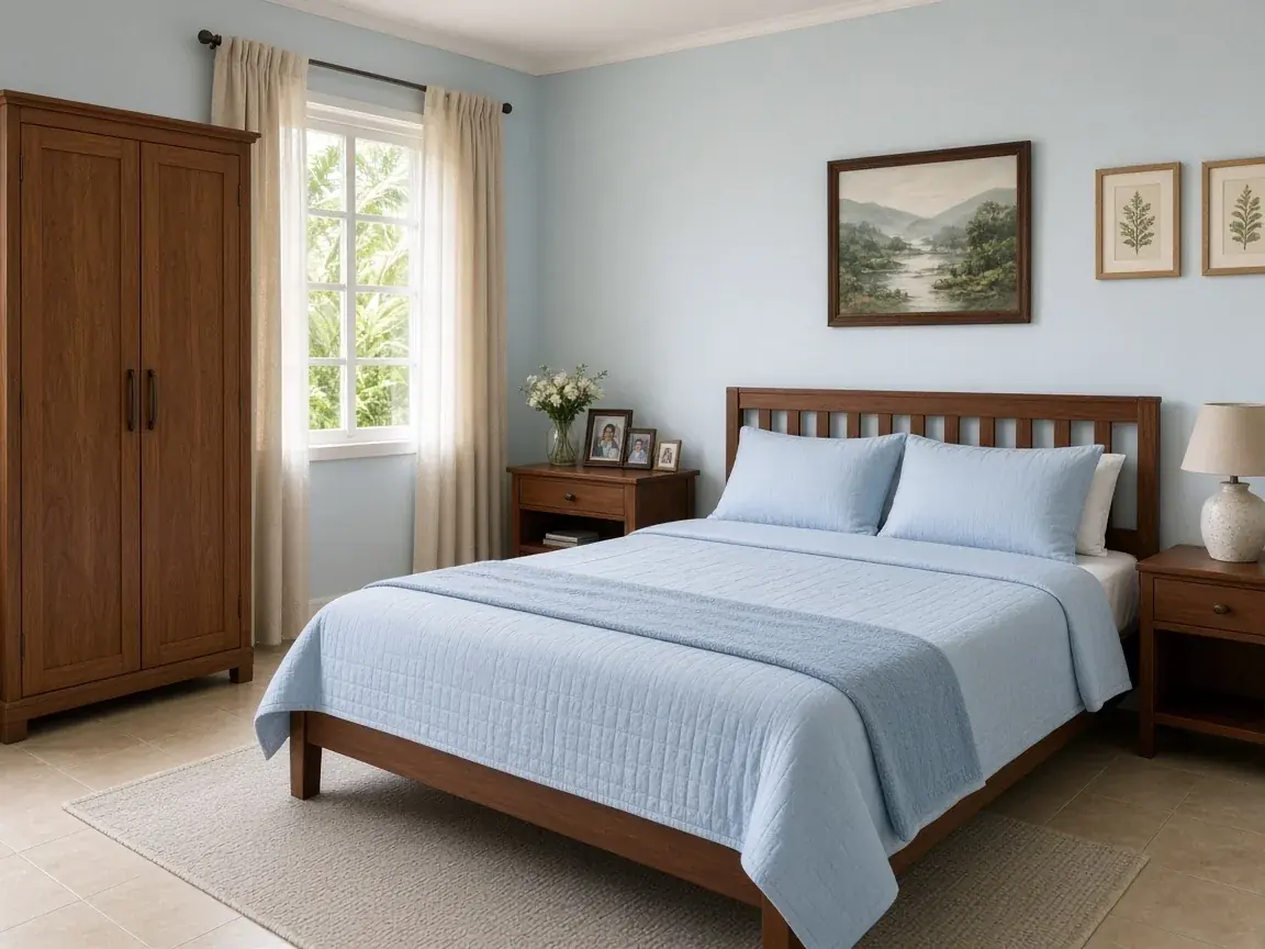 Comfortable residential bedroom prepared for an elderly resident