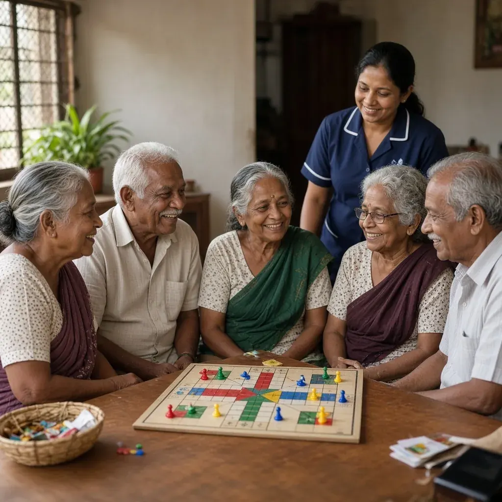 Elderly residents enjoying a gentle group activity