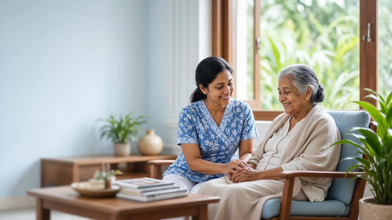 Elderly Sri Lankan woman receiving compassionate care at NDS Elders Care